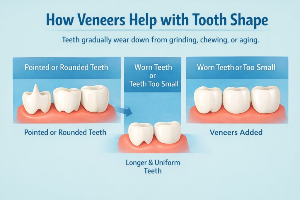 Infographic showing on how veneers help with tooth shape